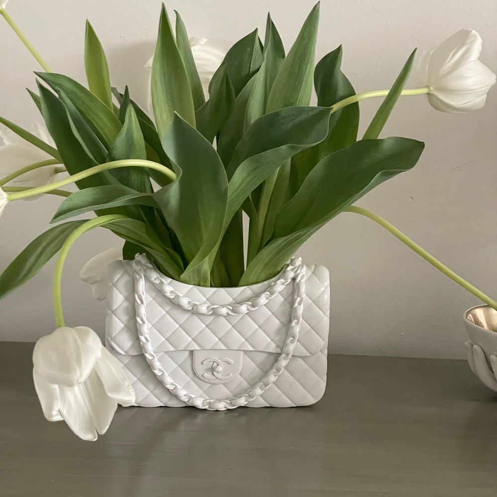 White Quilted Texture Medium Accent Vase